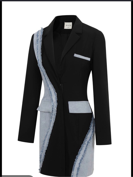 Beashion Jackets & Blazers - Black Blazer with Light Blue Frayed Trim